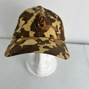 Duck Camp Camo Hat Mens Brown Tan Marsh Camouflage Nylon Stretch Baseball Cap